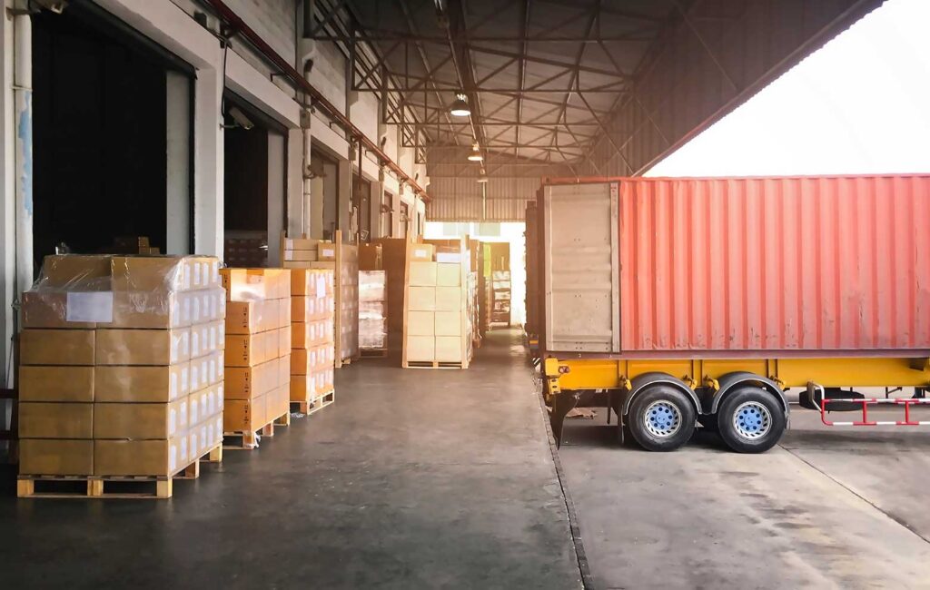 finished goods in a loading dock